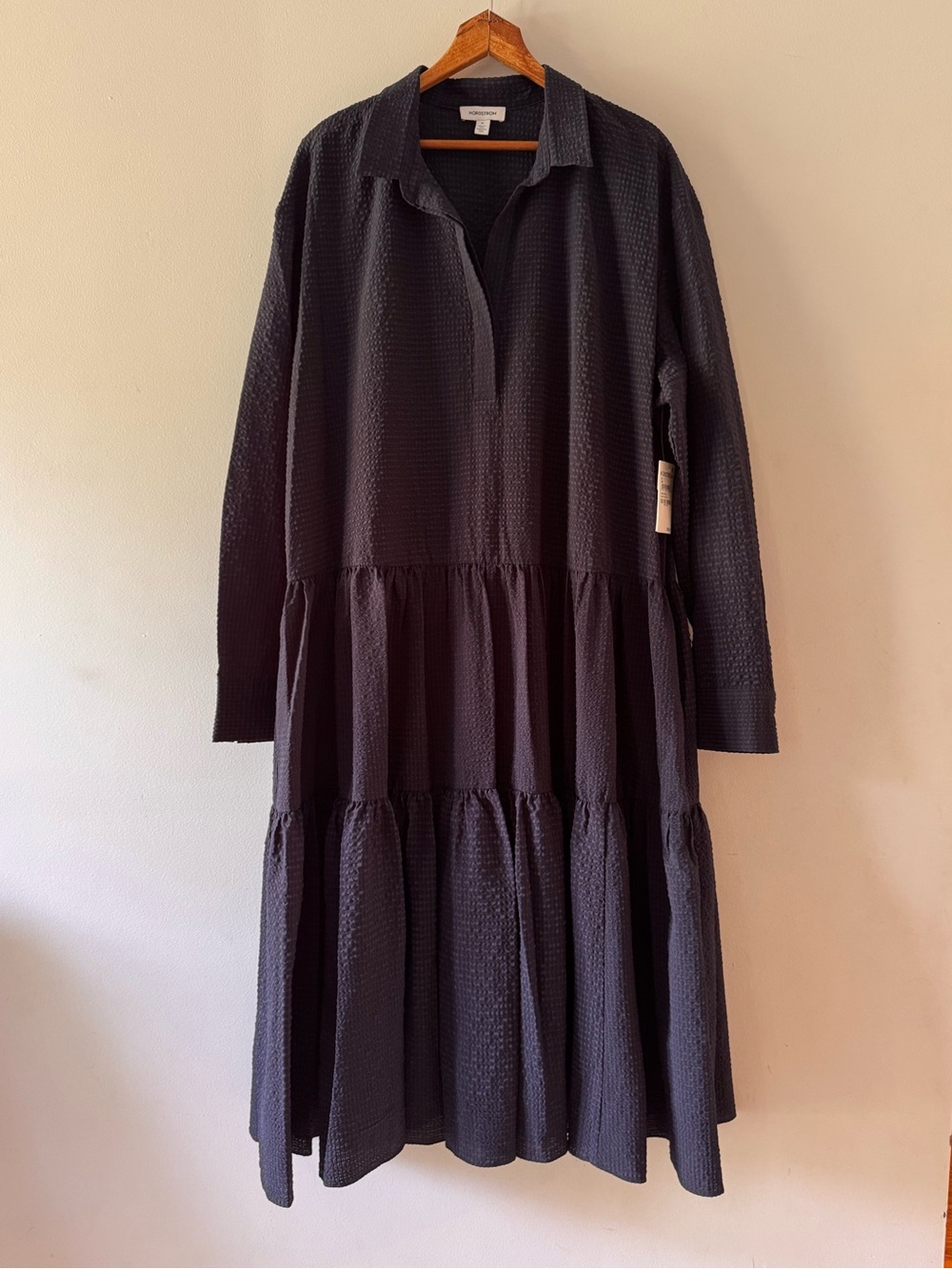 NWT Nordstrom Long Sleeve Button Down Shirt Dress Midi Navy Night Classic XL